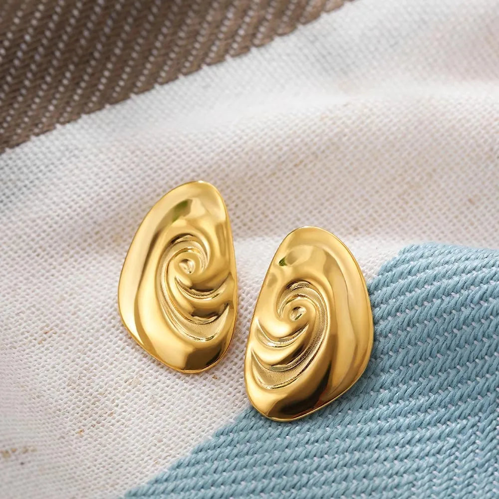 Fashion Glossy Three-Layer Textured Intersecting Knot Earrings for Women - Gold Color Stainless Steel Earring V