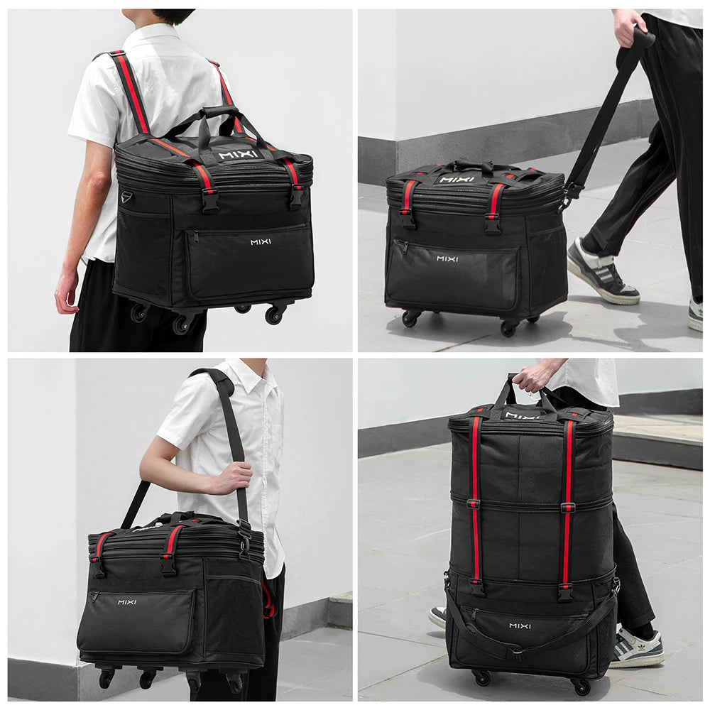 Mixi Foldable Travel Bag  -  Hand Carry Duffel Bag with Wheels - Expandable Rolling Travel Bag - Large Capacity Waterproof Luggage Bag