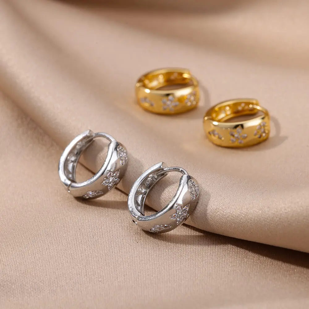 Zircon Star Earring For Women Girl Stainless Steel Hoop Piercing Earring y2k 2024 New Jewelry Accessories Gift aretes