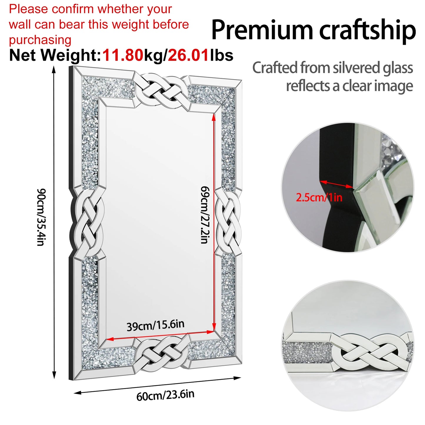 Rectangle Sparkling Decorative Wall Mirror
