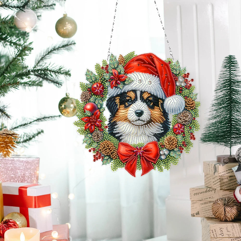 Acrylic Special Shape Christmas Wreath Rhinestone Diamond Art Pendants