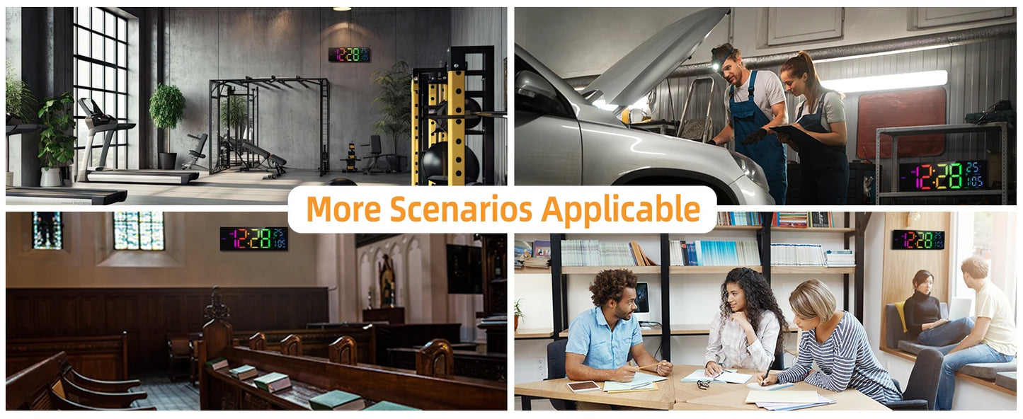 16" Large Digital Wall Clock,-  Big LED Display with Remote, - 8  RGB Color, - Alarm, DST, -Temperature for Living Room, Kitchen