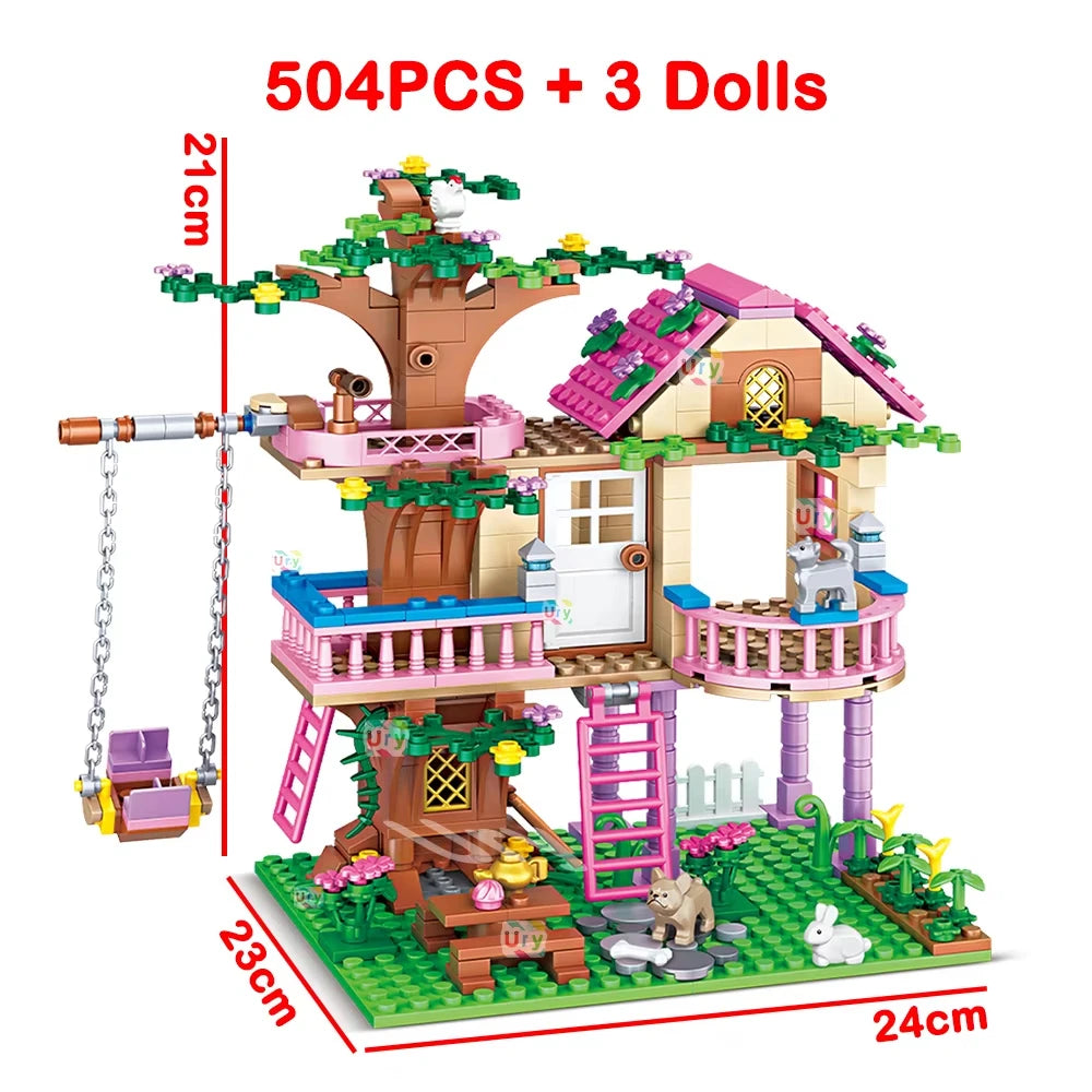 Friends City Tree House Summer Holiday - Villa Castle Building Blocks Sets - Figures Garden DIY - Toys for Kids Girl Birthday Gift