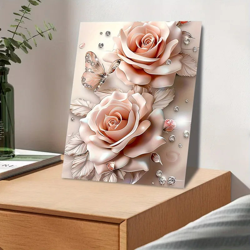 Creative Wall Art  Pink Rose Butterfly Canvas