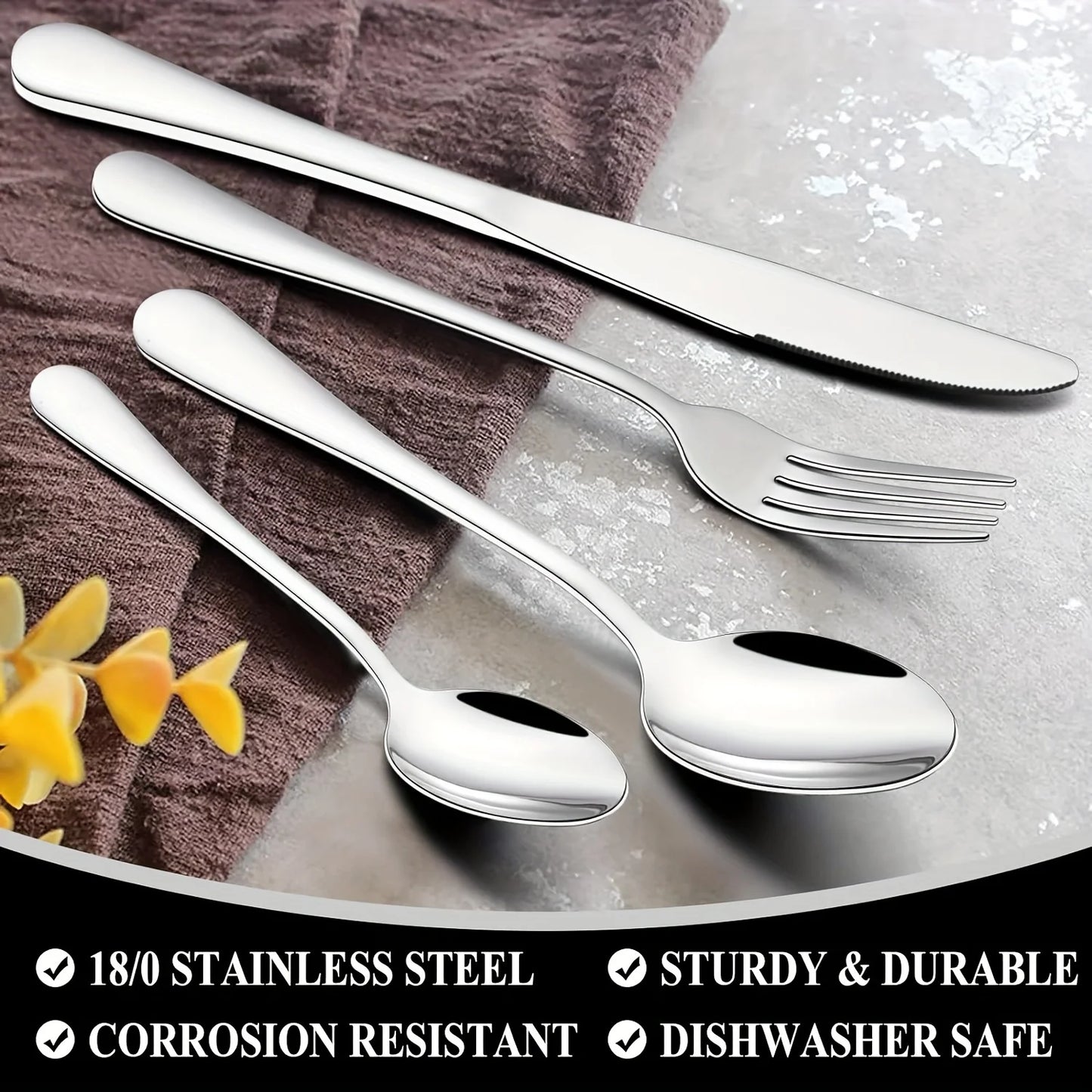 60pcs, Stainless Steel Flatware Set - Black Silverware Mirror Polished Cutlery Set - Dishwasher Safe