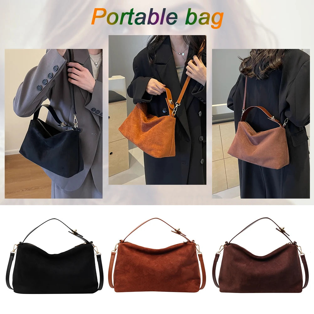 Women Suede Shoulder Bag Adjustable Strap - Crossbody Bag With Inner Pocket Handbag