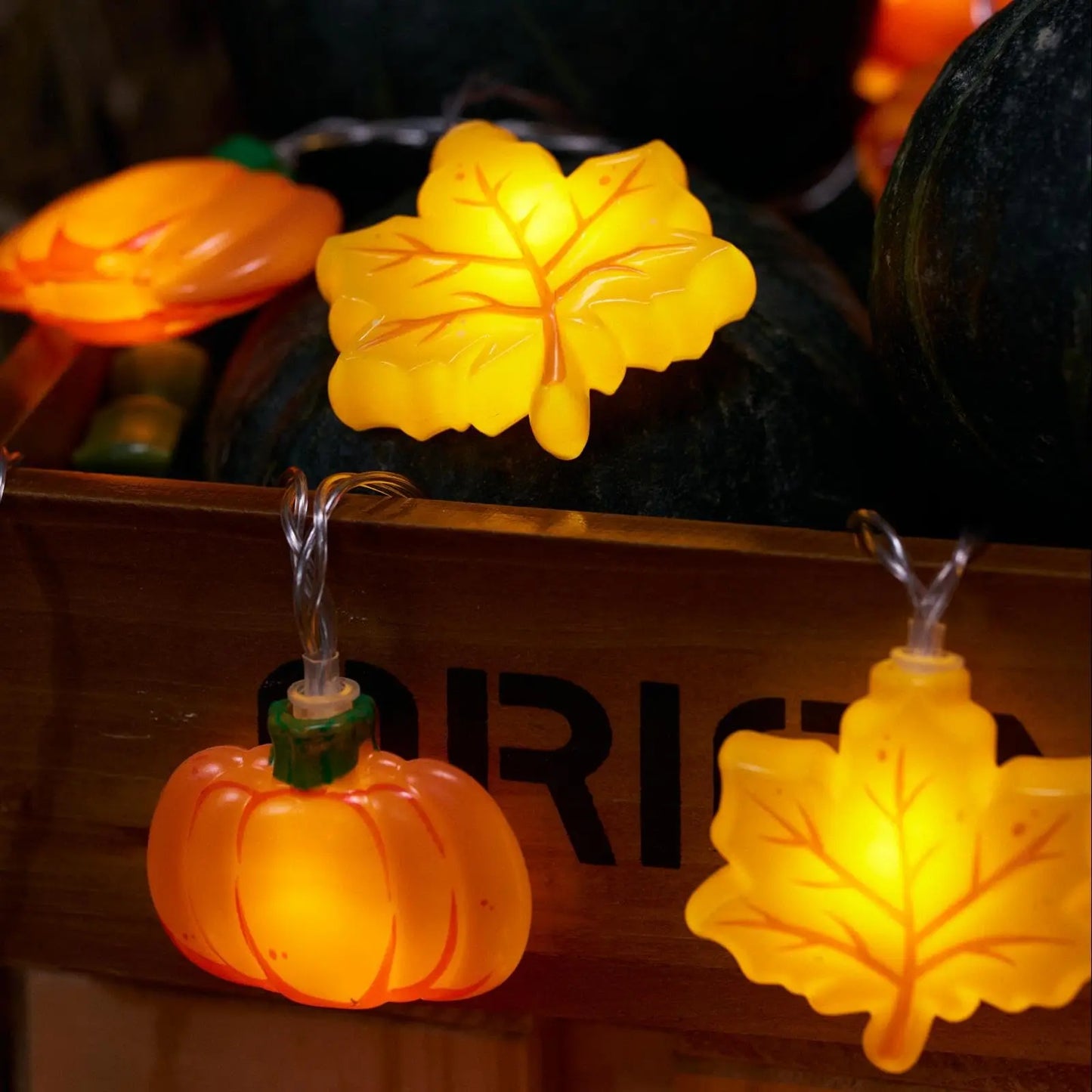LED Pumpkin Maple Leaf Acorn String Lights， Decoration for Halloween - Thanksgiving - Christmas,