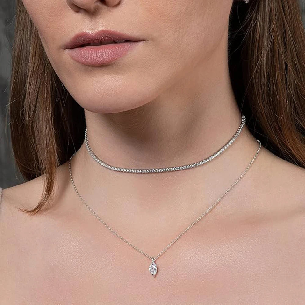 New 5*10mm 1CT Marquise Cut Moissanite Diamond Necklace
