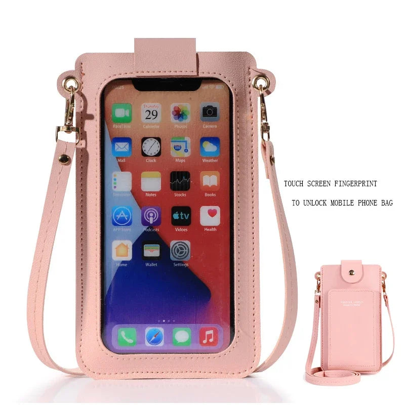 Women Bags Soft Leather Wallets - Touch Screen Cell Phone Purse - Crossbody Shoulder Strap Handbag