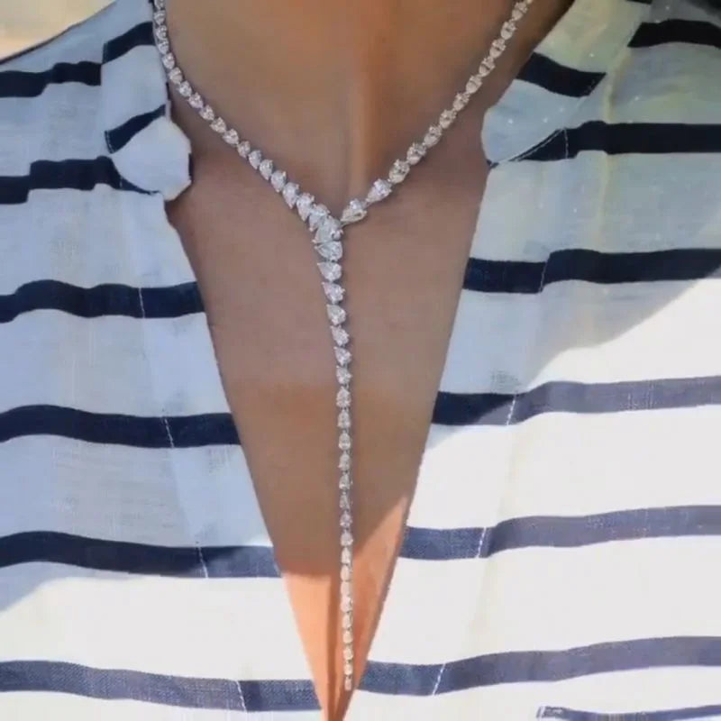Water Drop Zircon Necklace - Luxury Choker Jewelry for Women - Statement Y Lariat Necklace