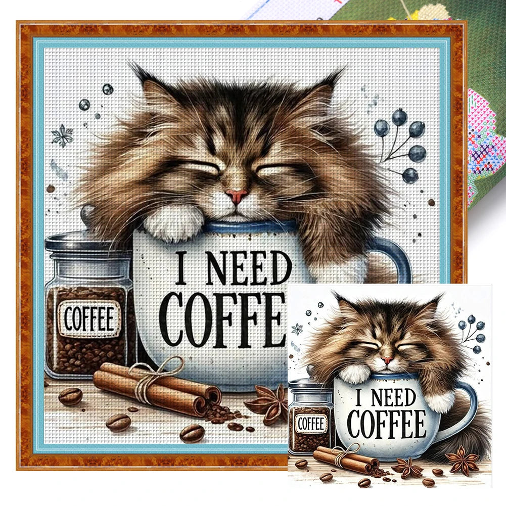 Full Embroidery Eco-cotton Thread 11CT Printed Cat Cross Stitch