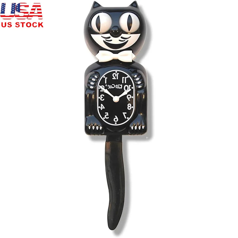 Black Cat Clock - Battery Powered - Wall Decor - Rolling Eyes - Wagging Tail -