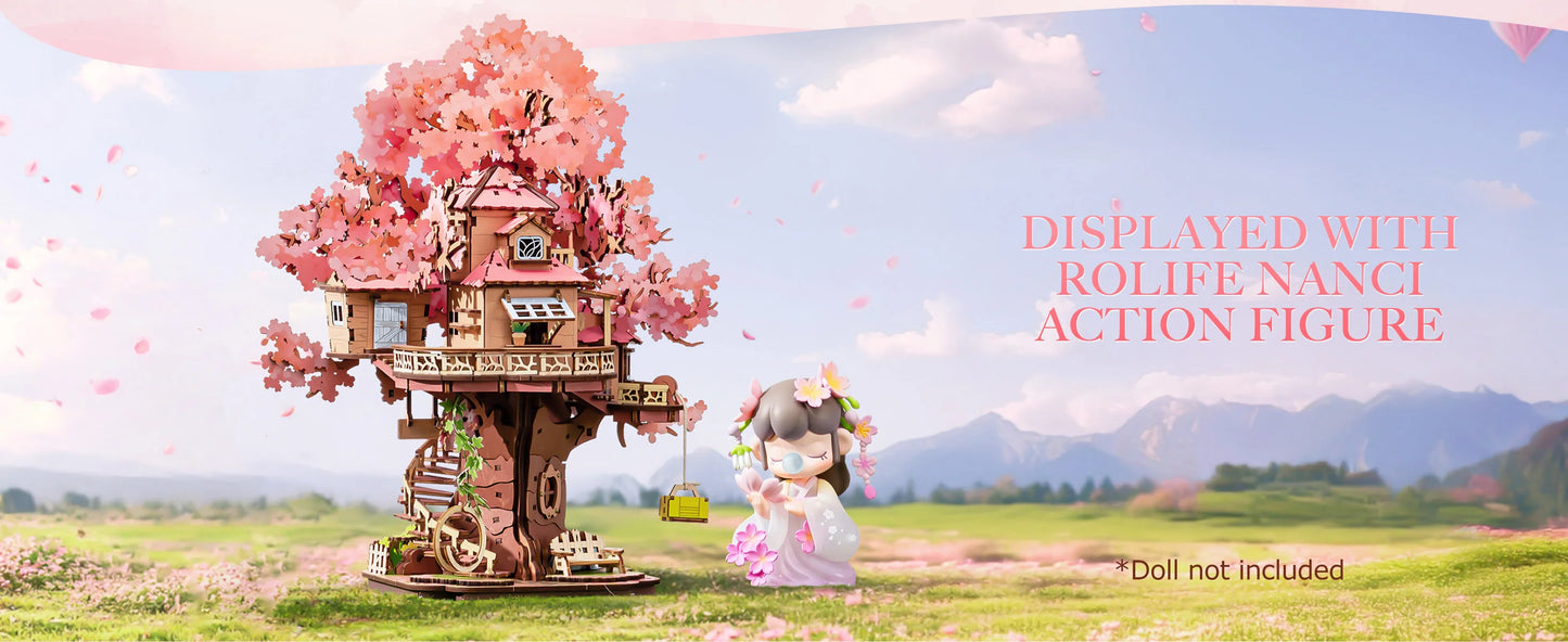 Robotime  Sakura Tree House 3D Wooden Puzzle - Model Kit with Swing Stairs - Perfect Christmas Home Decor- DIY Gift for Adults