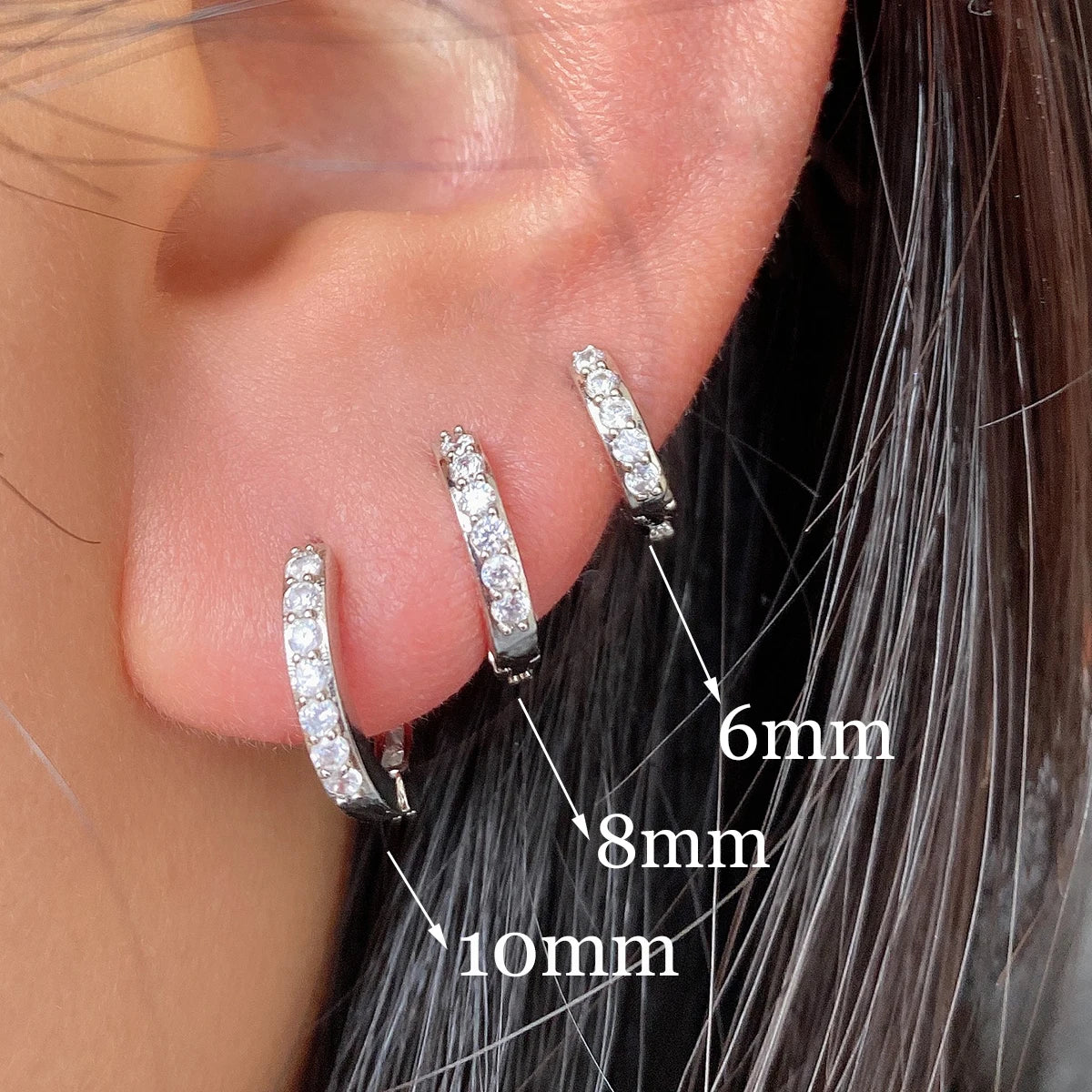 1Pair Stainless Steel Minimal Hoop Earrings - Crystal Zirconia -Small Huggie Thin Cartilage Earrings