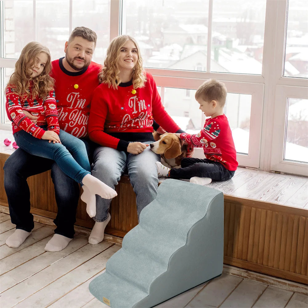 Dog Ramp Step Stairs - 5 Steps - Pet Stairs for High Beds and Sofa - Density Sponge Foam -  Removable Washable Cover