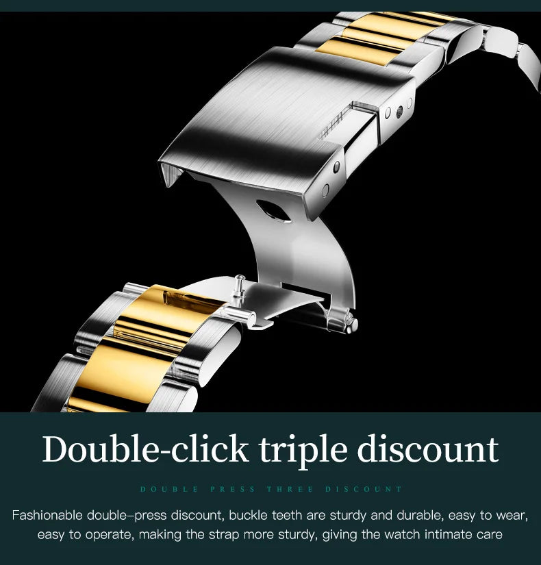 Moon Phase Men's Watches - Original Waterproof Luxury Quartz Watch Stainless Steel Chronograph