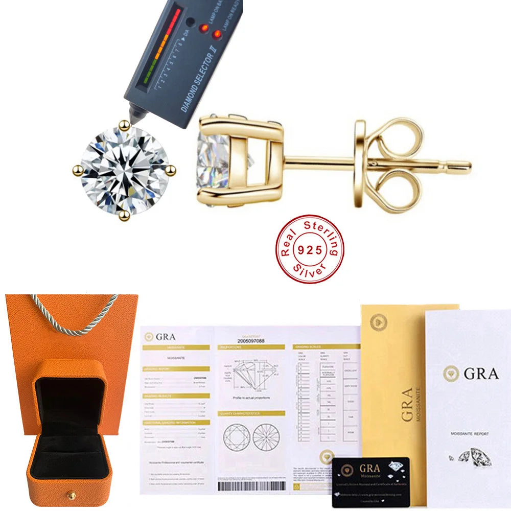 Classic Sterling Silver 925 - Gold Silver Four Claw Stud Earrings for Women