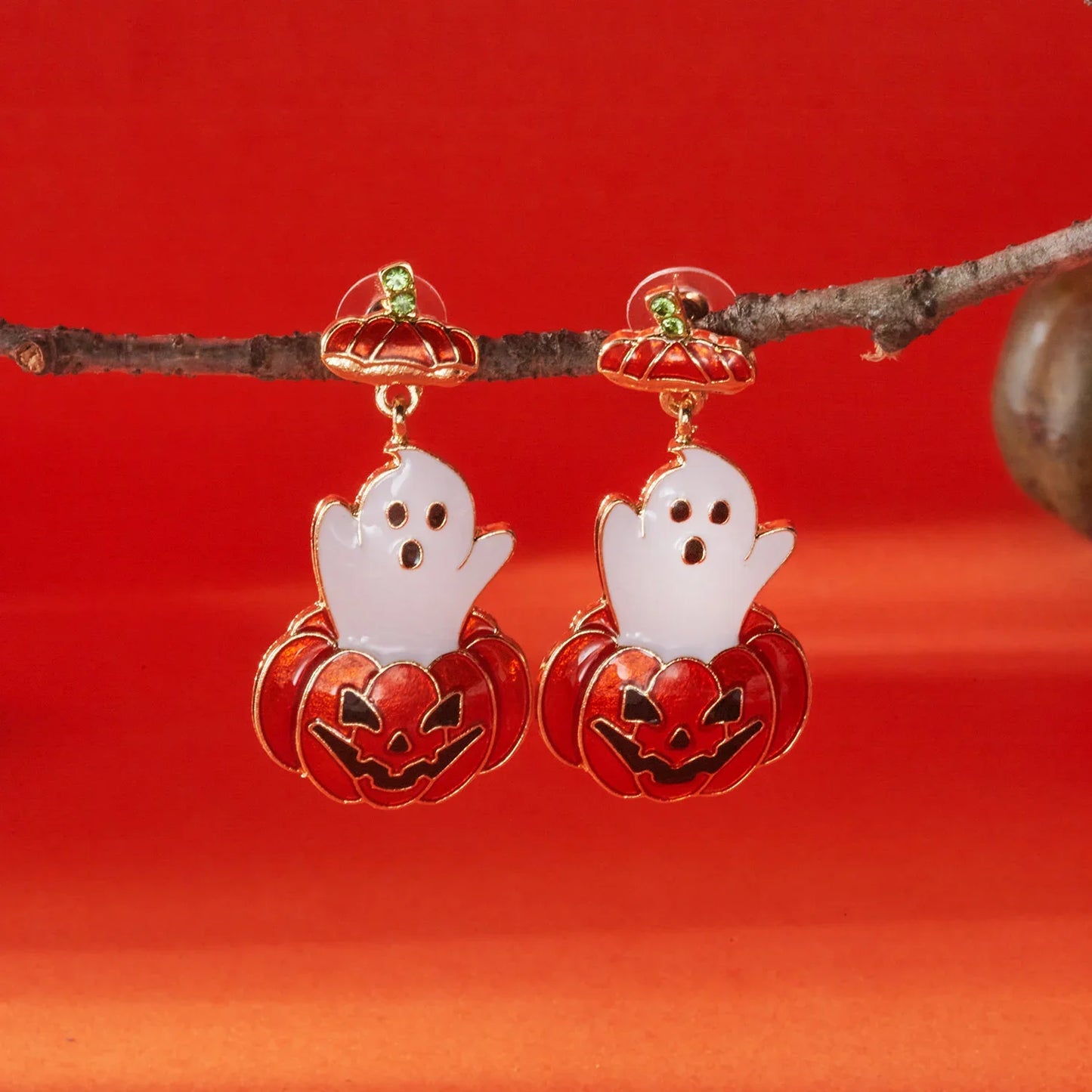 Cute Halloween Dangle Earrings for Women - Cartoon Pumpkin - Ghost Spider Drop Oil Earring
