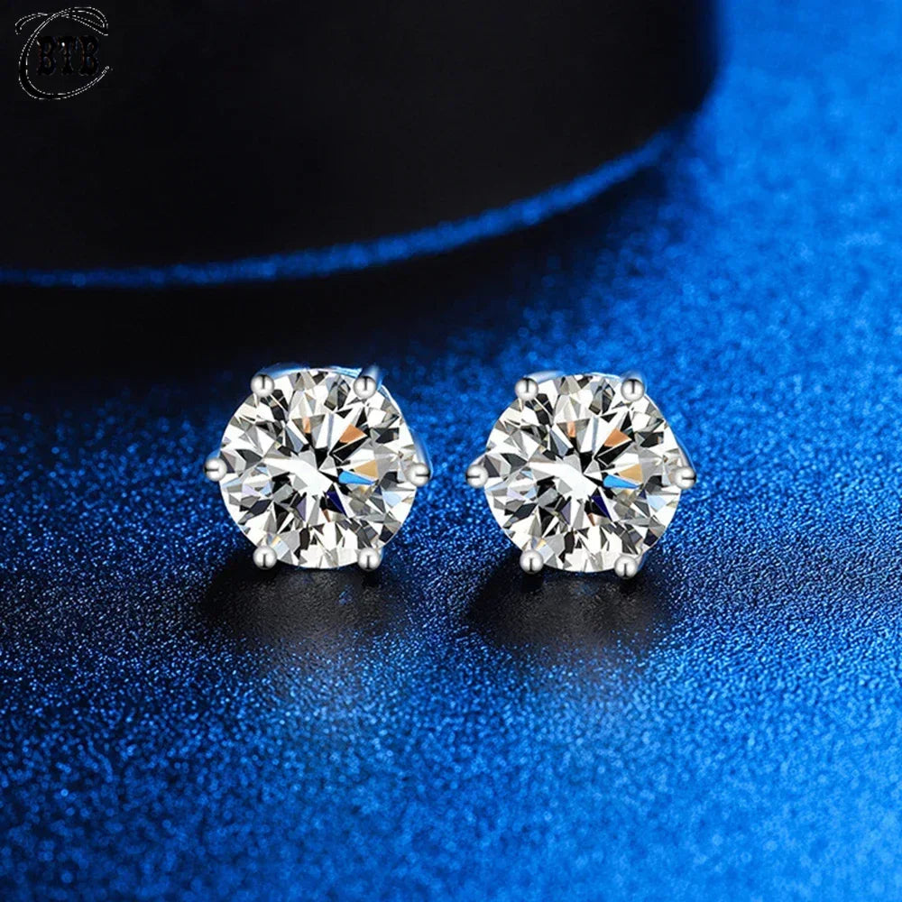 925 Sterling Silver - GRA Certified 0.5-3CT - Real Moissanite -  Six-jaw Stud Earrings