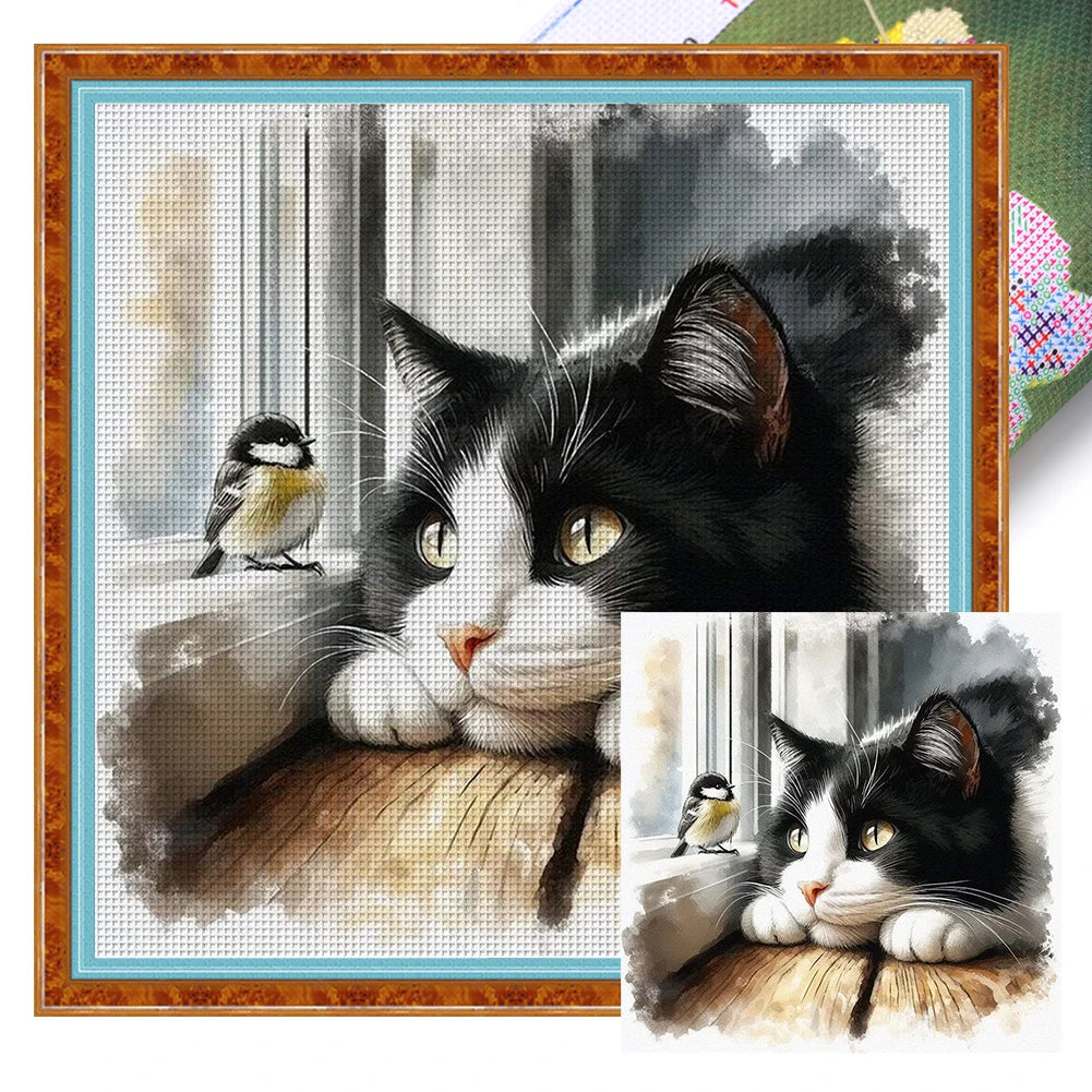 Full Embroidery Eco-cotton Thread 11CT Printed Cat Cross Stitch