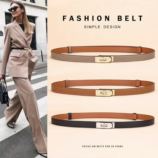 Adjustable Plutonium Leather Ladies Dress Accessories Slim Belts - Thin Women Belt Belts Alloy Buckle