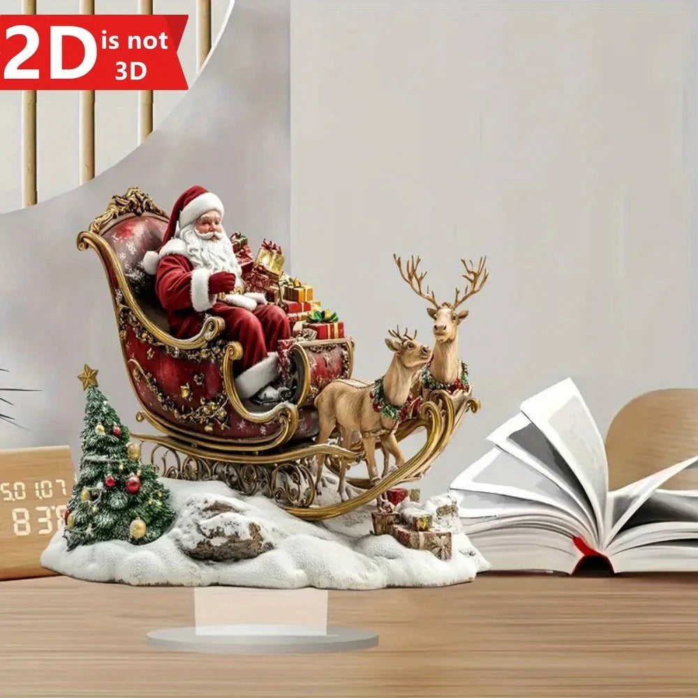 2D Santa & Reindeer Sled Pendant. - Multi-purpose holiday decor for home, office & kitchen