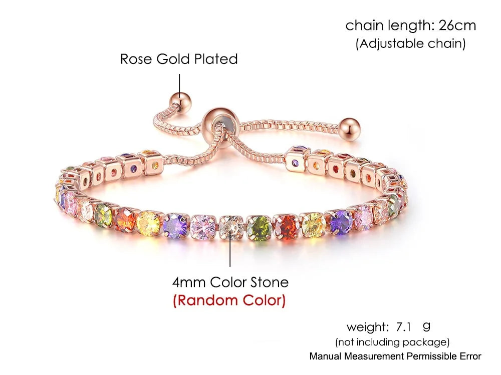 Adjustable Multicolor Tennis Bracelets for Women - Ladies  Rainbow Colorful Zircon Charm Bracelet