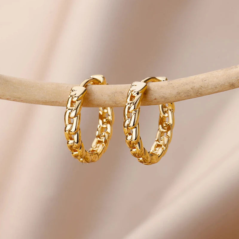 Zircon Round Hoop Earrings For Women - Gold Color Stainless Steel Earring