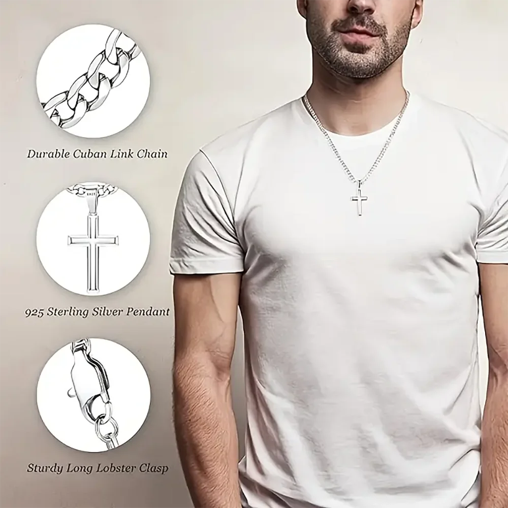 925 Sterling Silver Cross Necklace for Men & Women - Crucifix Pendant Necklace