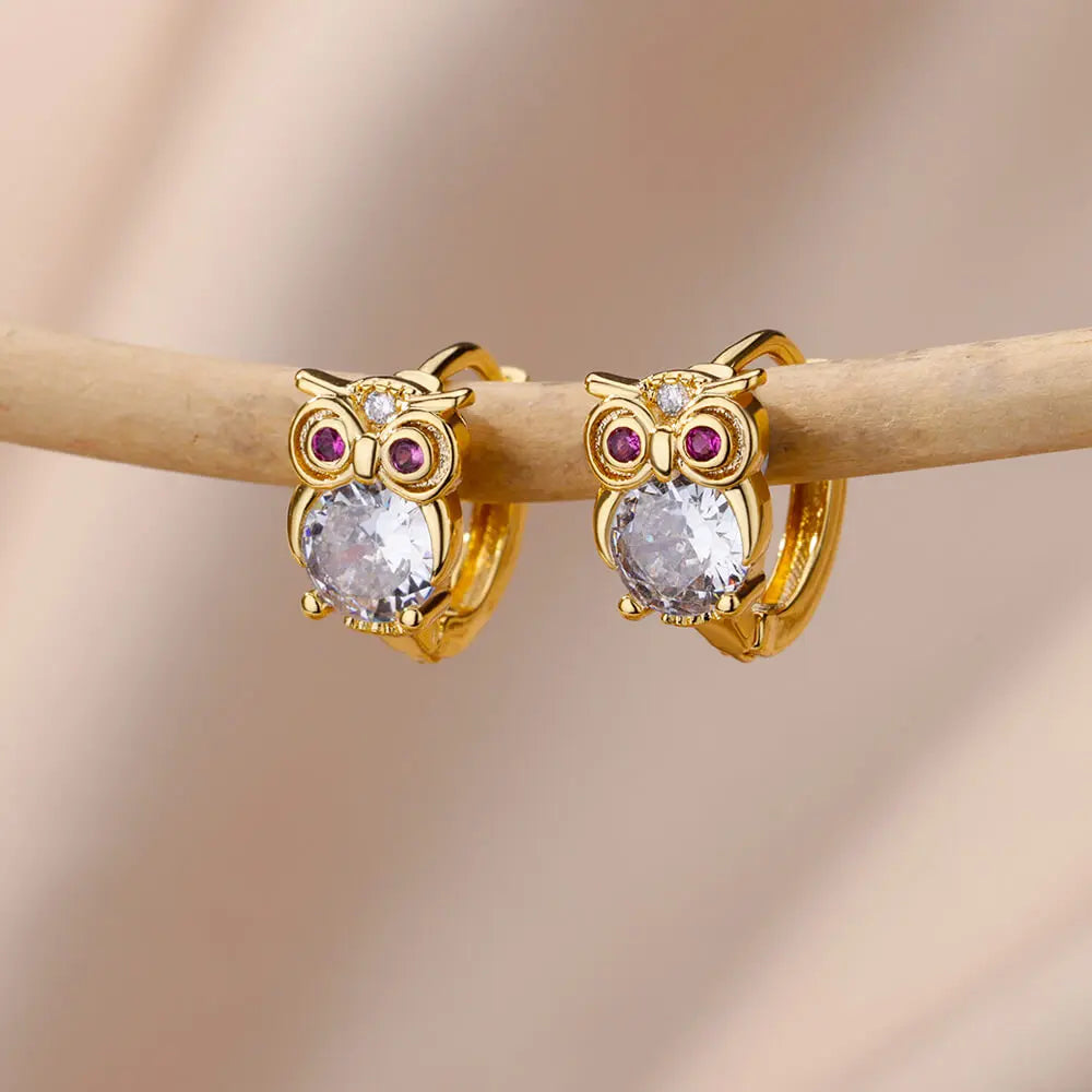 Fashion Rabbit Crystal Hoop Earrings For Women Zircon Leopard Head Owl Elephant Butterfly Earring Animal Jewelry Wedding Gift