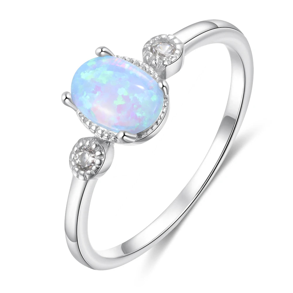 925 Sterling Silver White Opal Ring