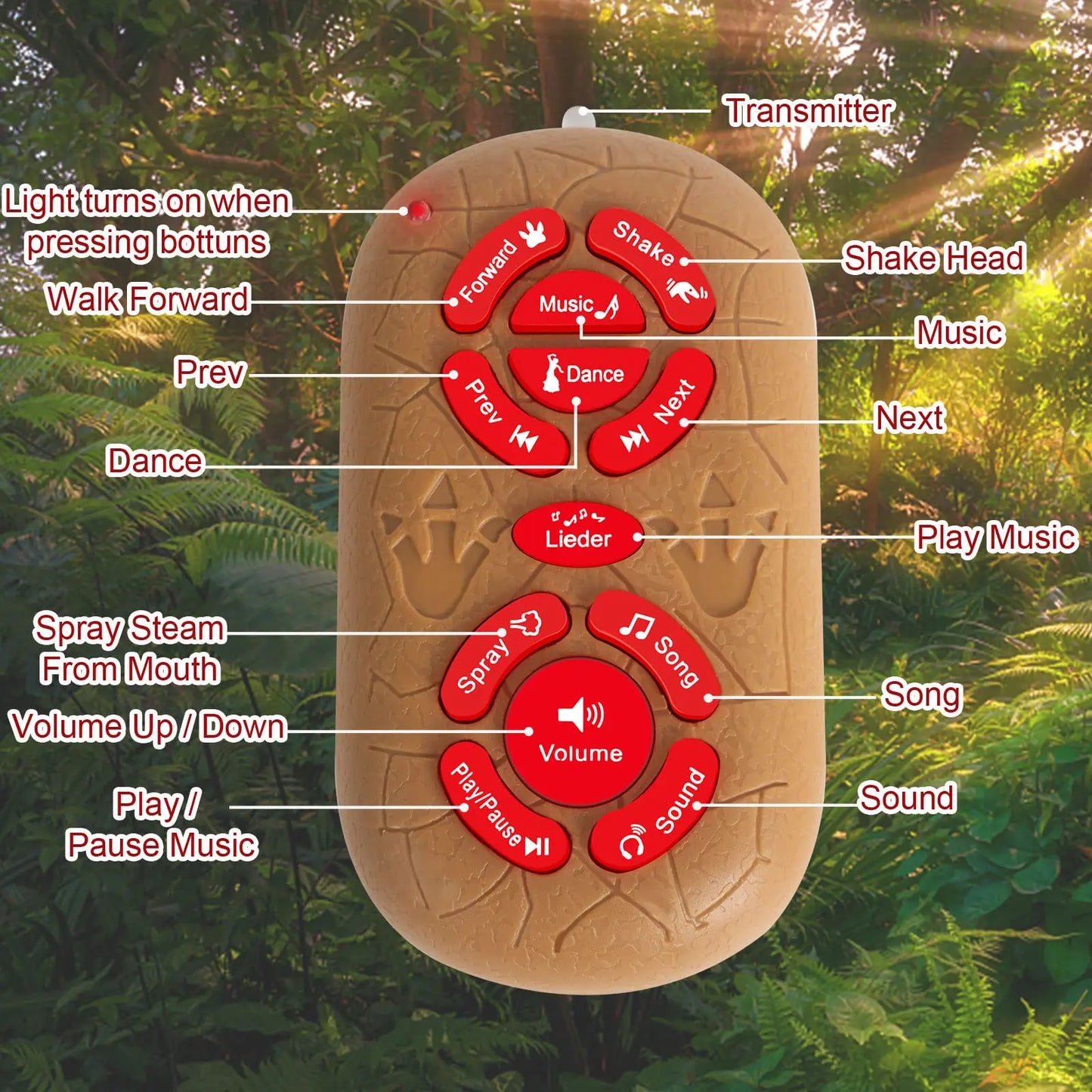 Remote Control Dinosaur - Toy Spray Walking Tyrannosaurus - Rex Roaring LED Light - Children Dinosaur