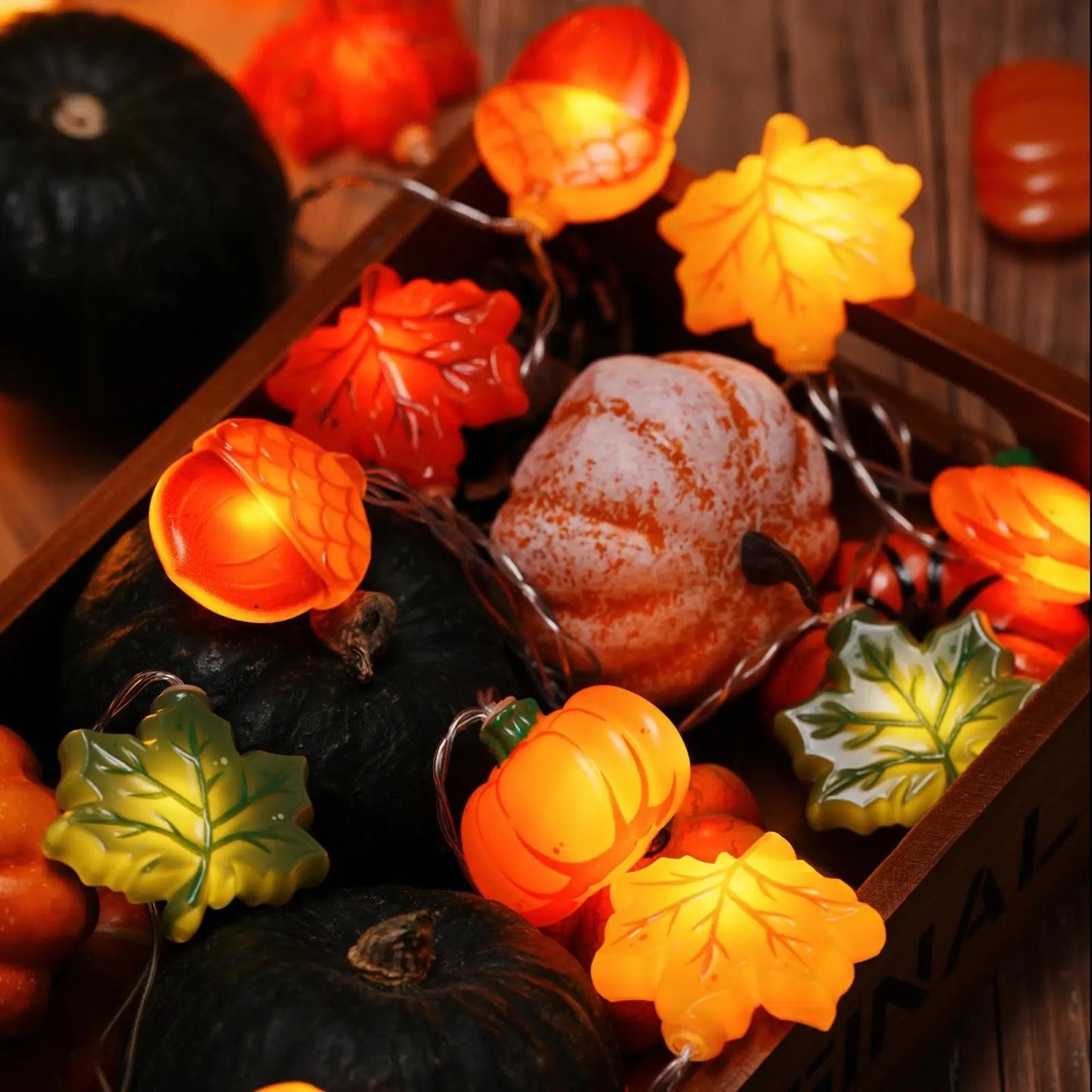 LED Pumpkin Maple Leaf Acorn String Lights， Decoration for Halloween - Thanksgiving - Christmas,