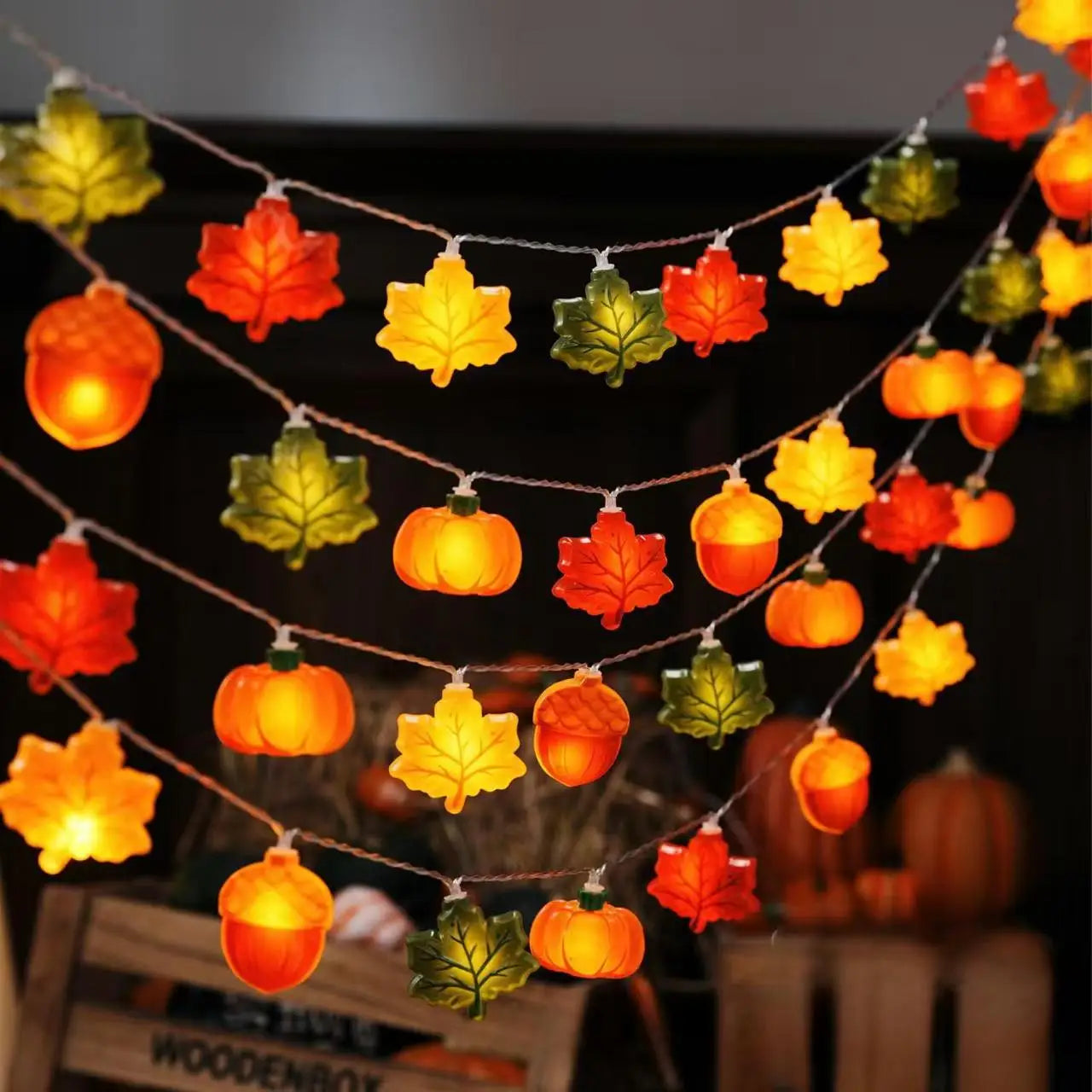 LED Pumpkin Maple Leaf Acorn String Lights， Decoration for Halloween - Thanksgiving - Christmas,