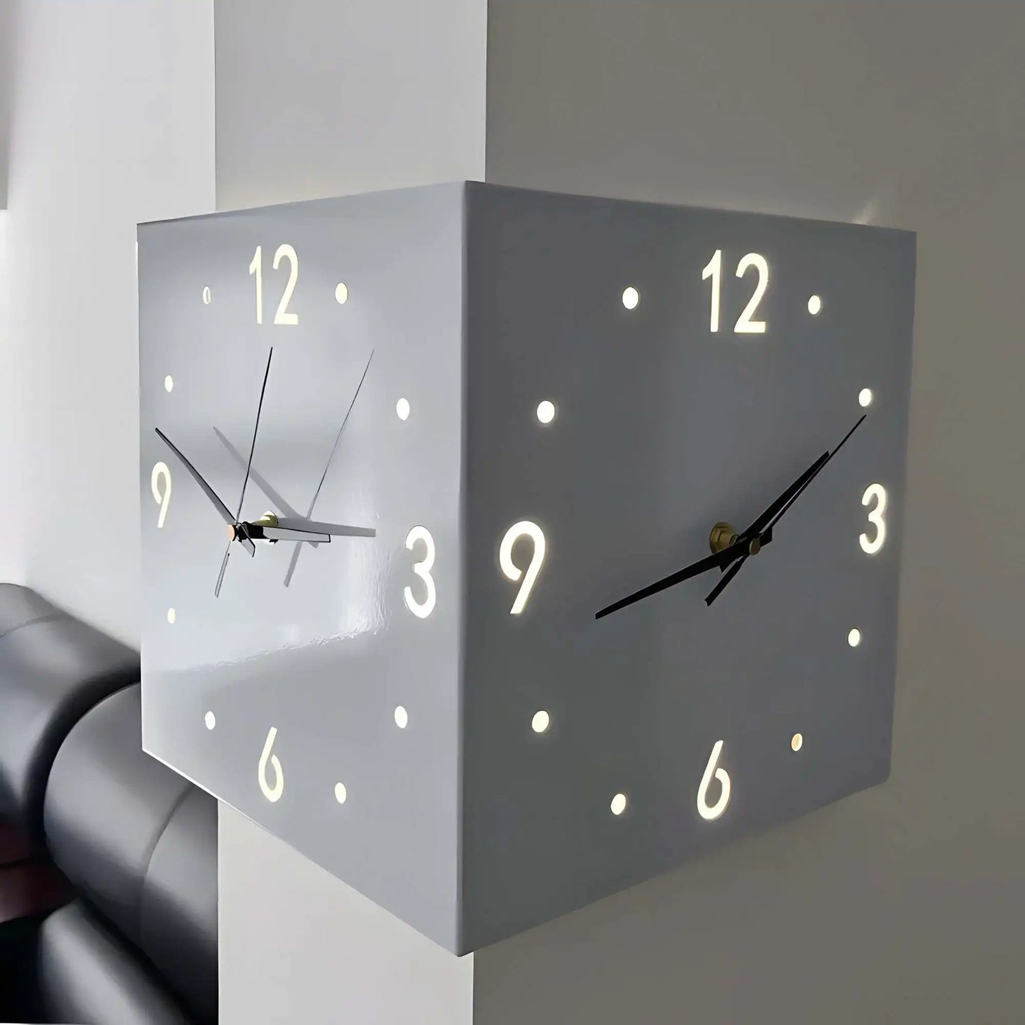 Corner Modern Wall Clock, Stylish Double-sided Luminous Wall Clock,