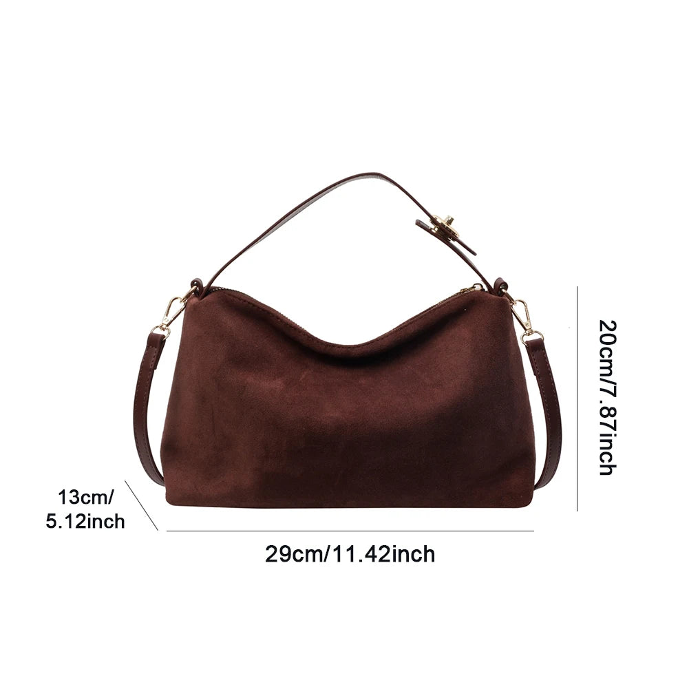 Women Suede Shoulder Bag Adjustable Strap - Crossbody Bag With Inner Pocket Handbag