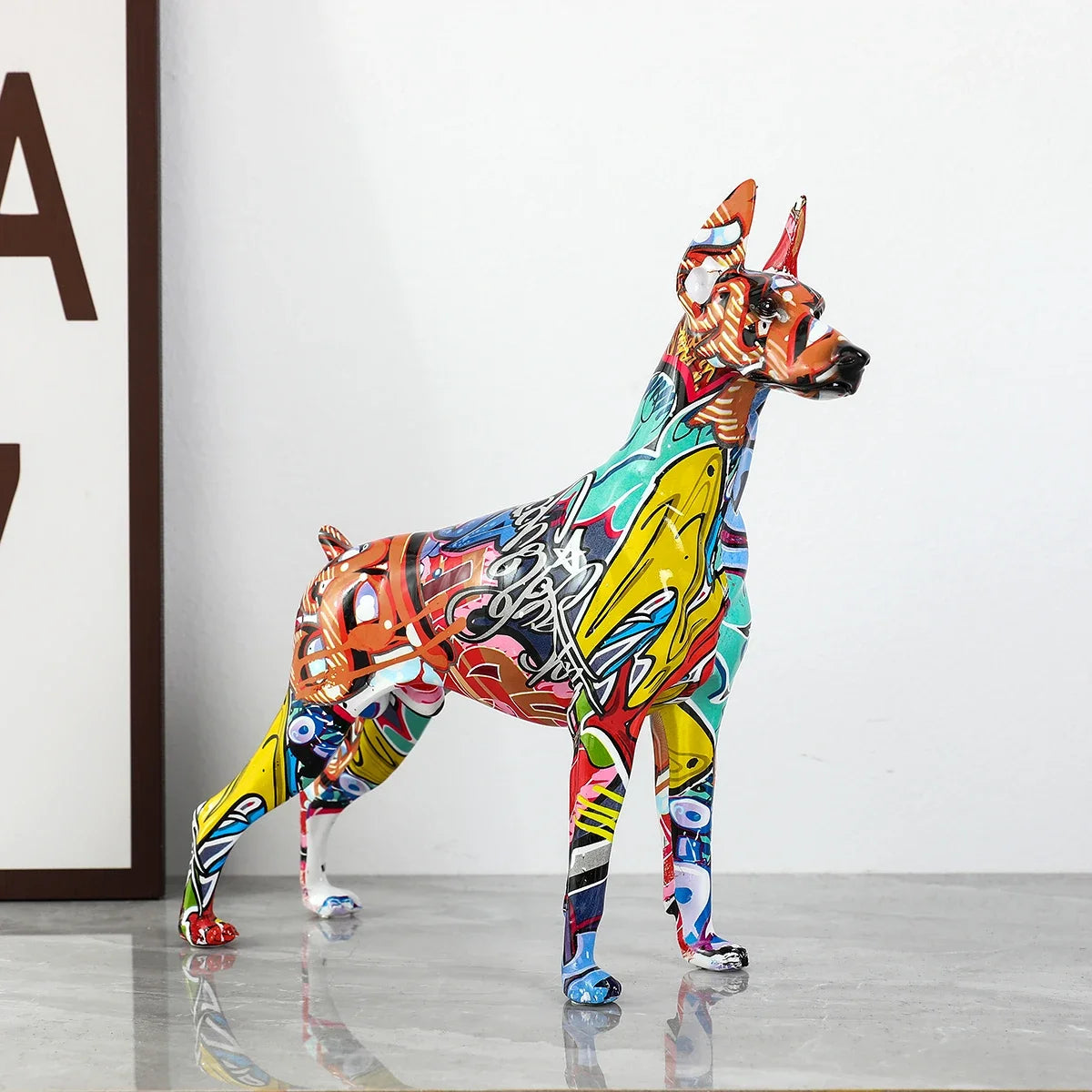 Creative Pet Handle Graffiti Color Doberman Dog Statue