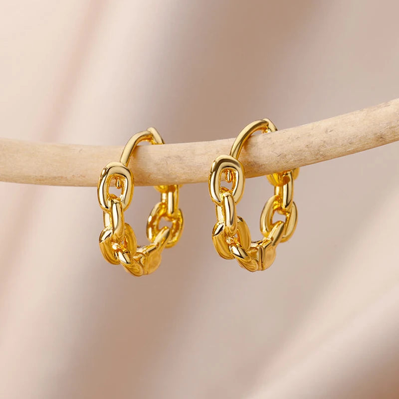 Zircon Round Hoop Earrings For Women - Gold Color Stainless Steel Earring