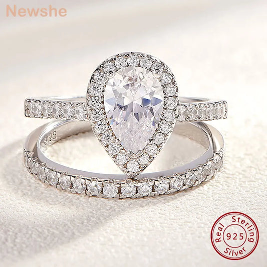 2 Pieces Tear Drop Shape Ring - Band for Women -  925  Grade Cubic Zircons