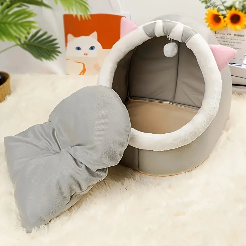 Comfortable Cartoon Cat House with Removable Pad -  Modern Style Pet Bed