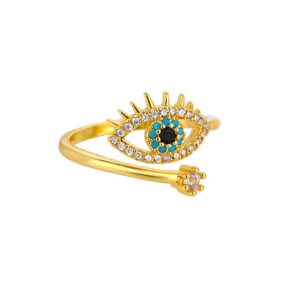 Rainbow Zircon Rings For Women Stainless Steel Gold Color - Geometric Adjustable Ring J