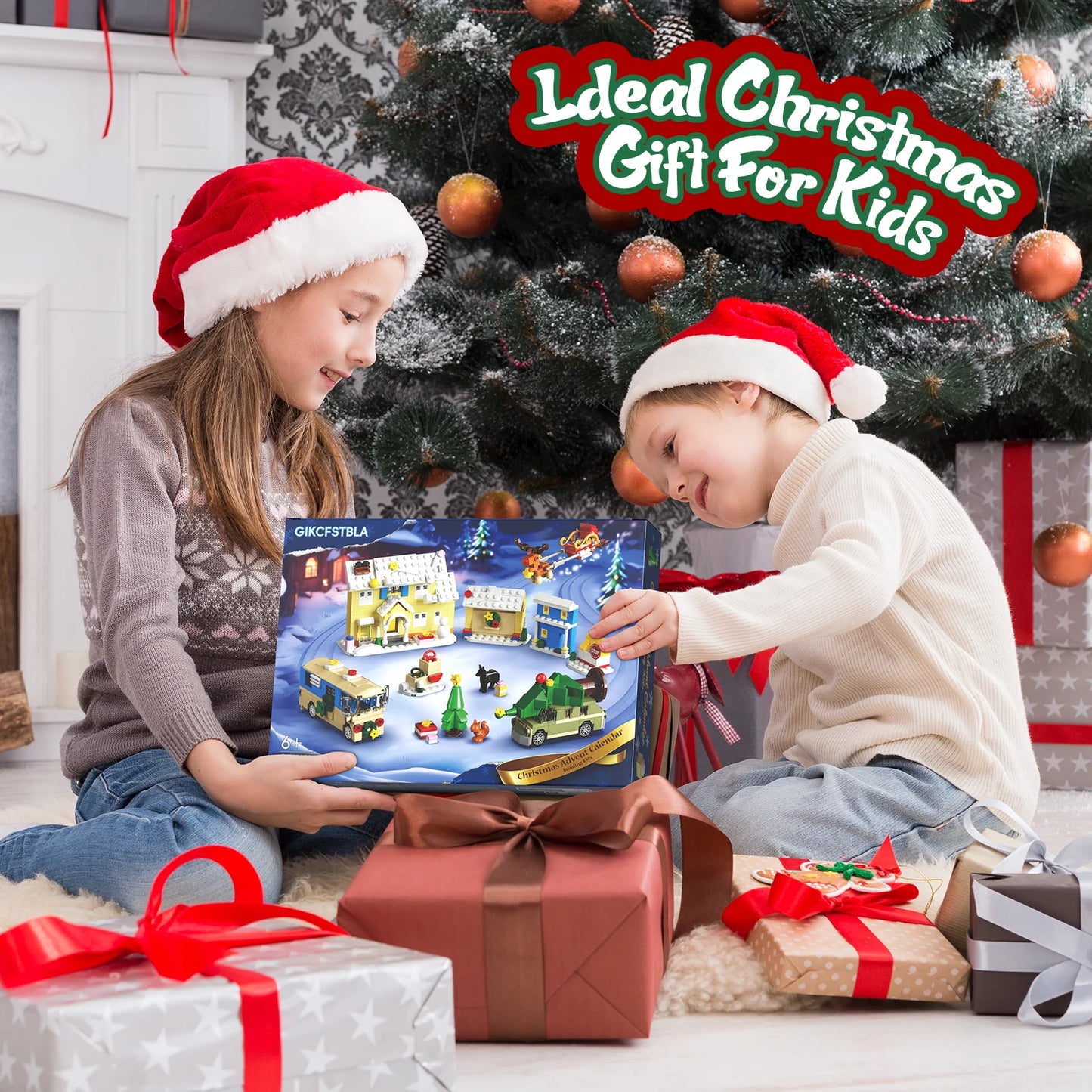 Christmas Holiday Advent Calendar - Building Blocks Set 24 Surprises - Festive Decor with Houses, RV, Car,Gifts for Boys and Girls