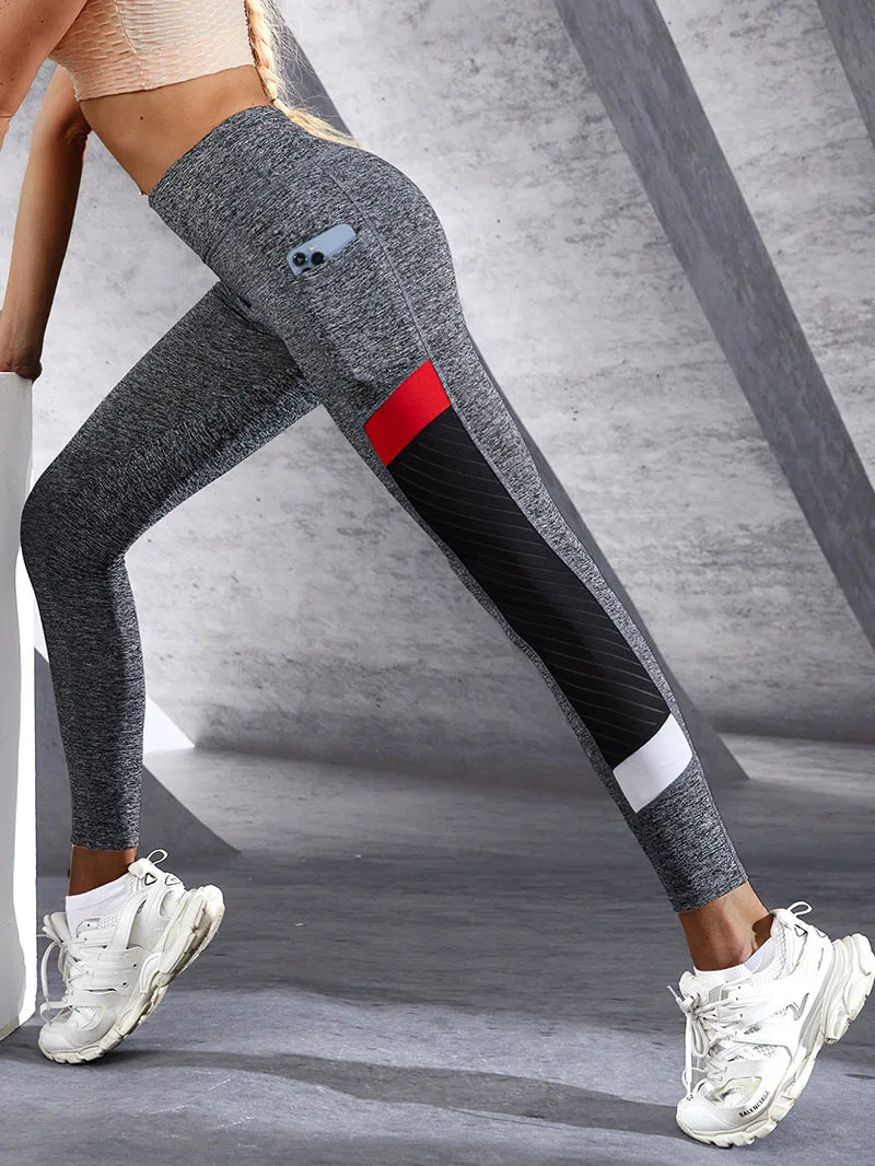 Mesh High Waist Yoga Pants with Side Pockets - Leggings for Women Tummy Control Workout - Shaping Leggings