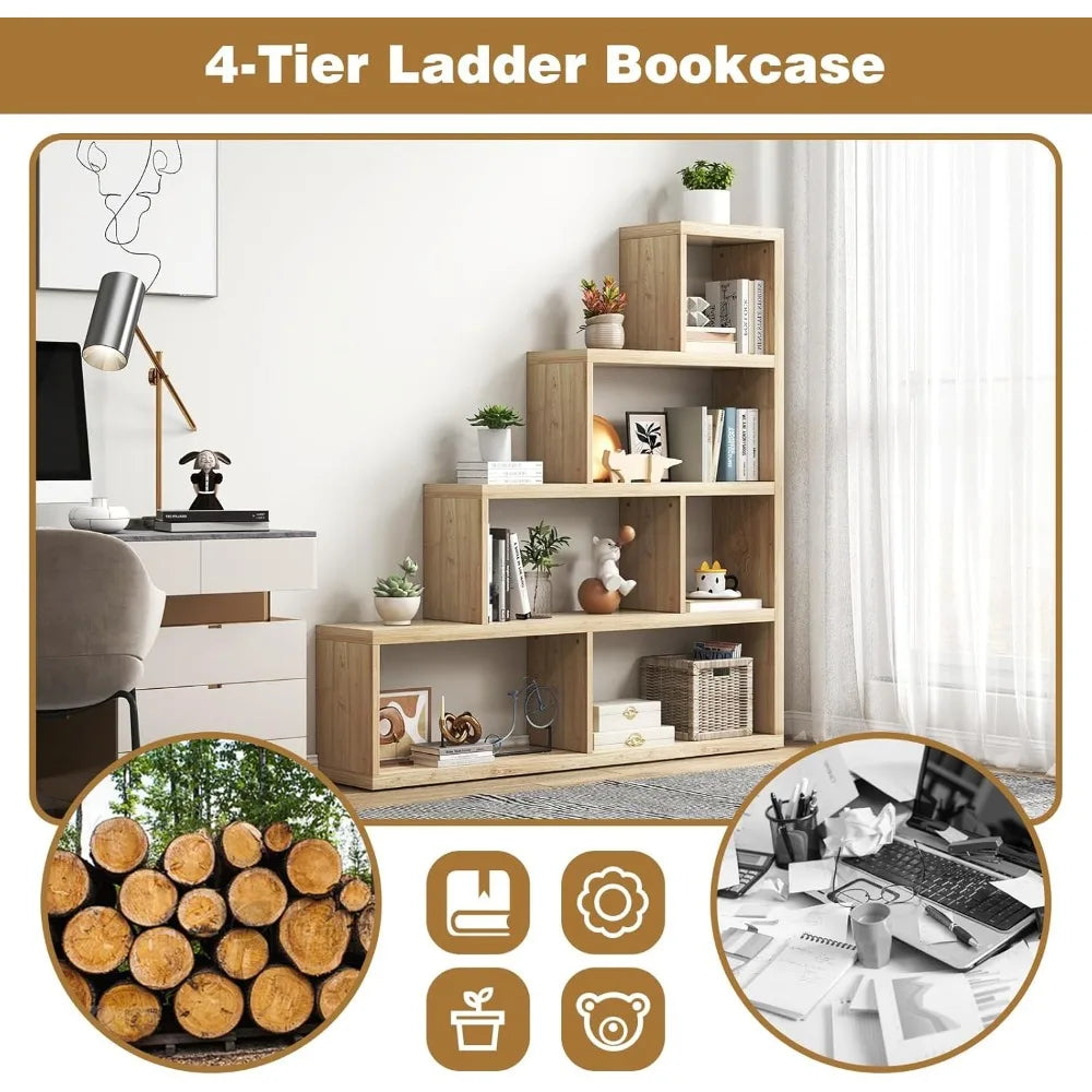 4 Tier Bookshelf, L Shaped Ladder