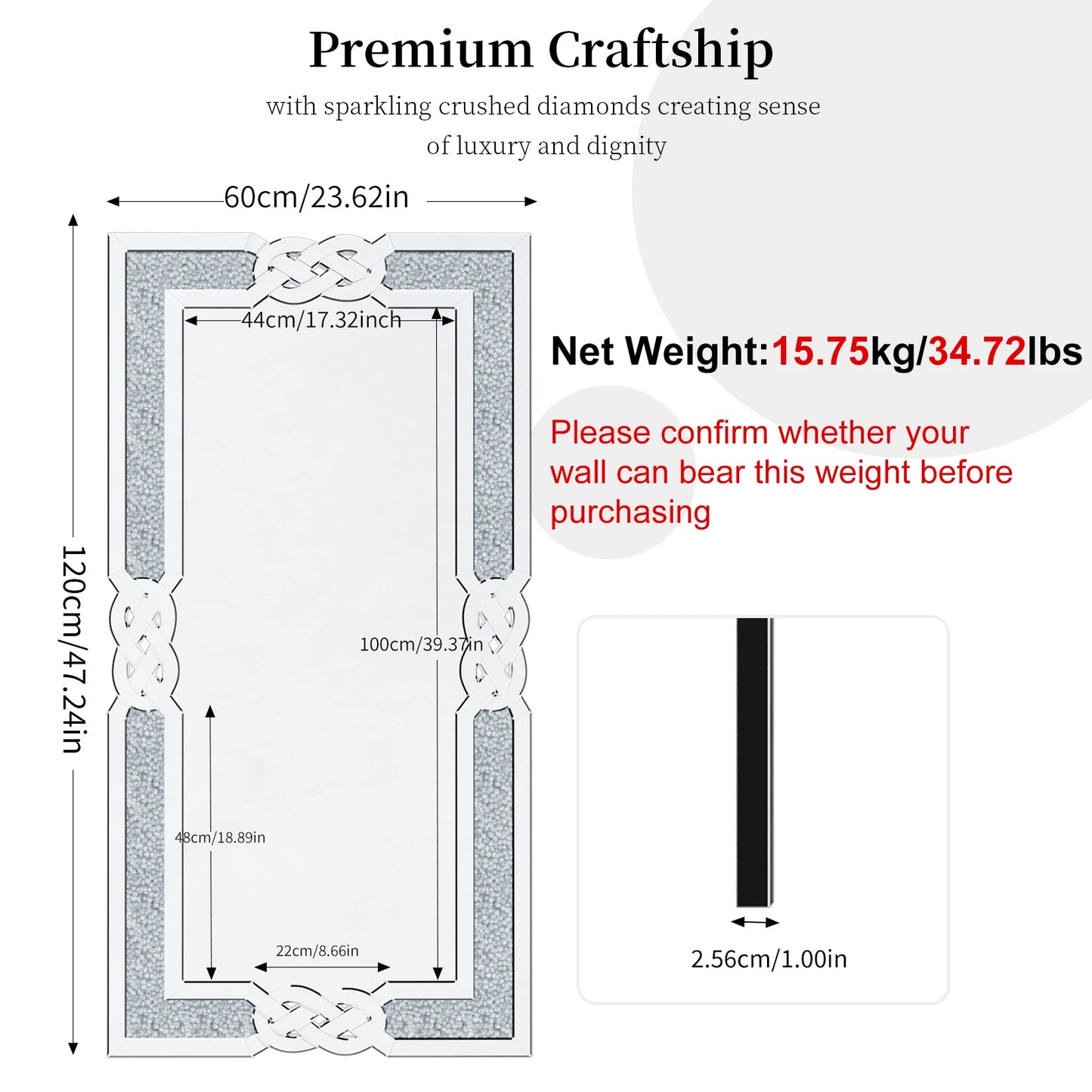 Rectangle Sparkling Decorative Wall Mirror