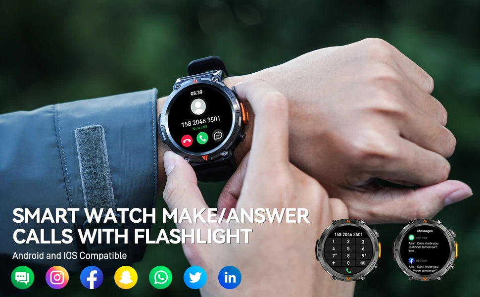 2025 New Bluetooth  smartwatch for men - Full Touch Screen With Health Monitor - Flashlight Smart watch