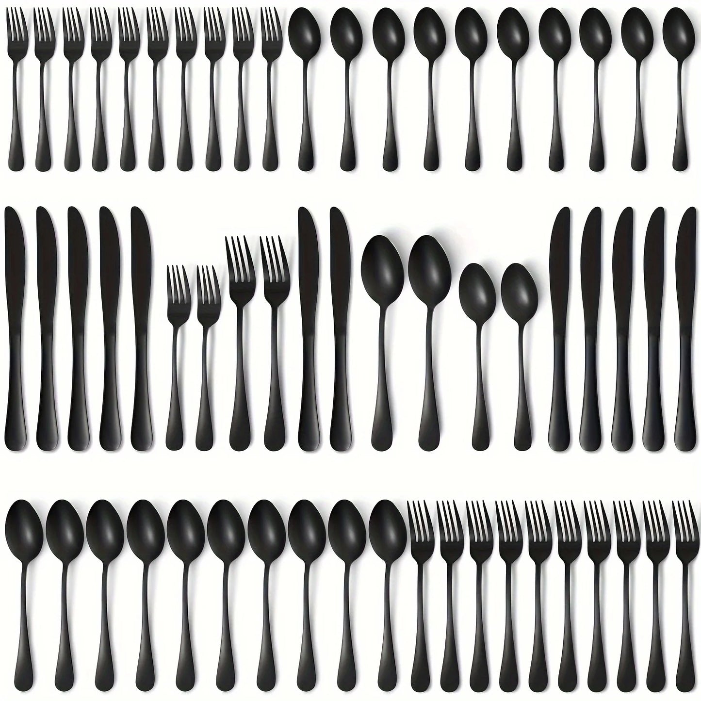 60pcs, Stainless Steel Flatware Set - Black Silverware Mirror Polished Cutlery Set - Dishwasher Safe