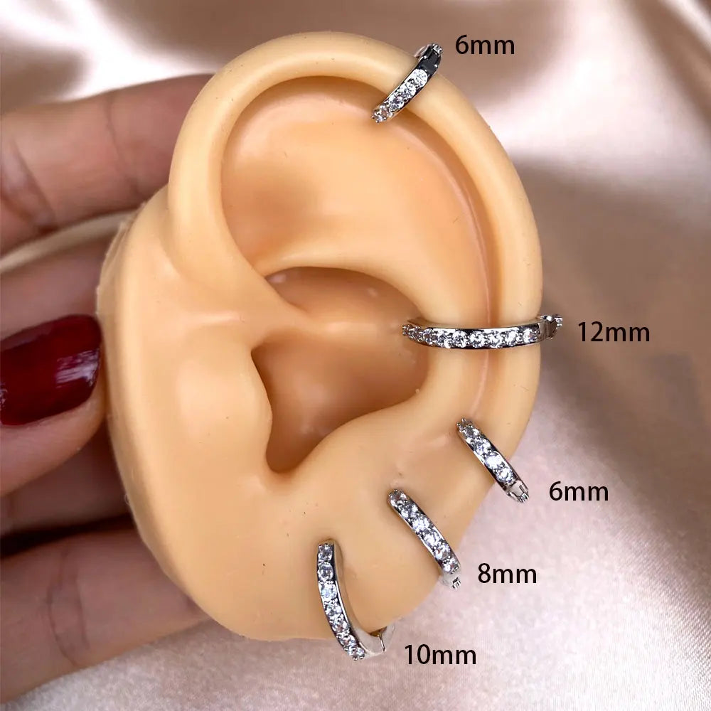 1Pair Stainless Steel Minimal Hoop Earrings - Crystal Zirconia -Small Huggie Thin Cartilage Earrings
