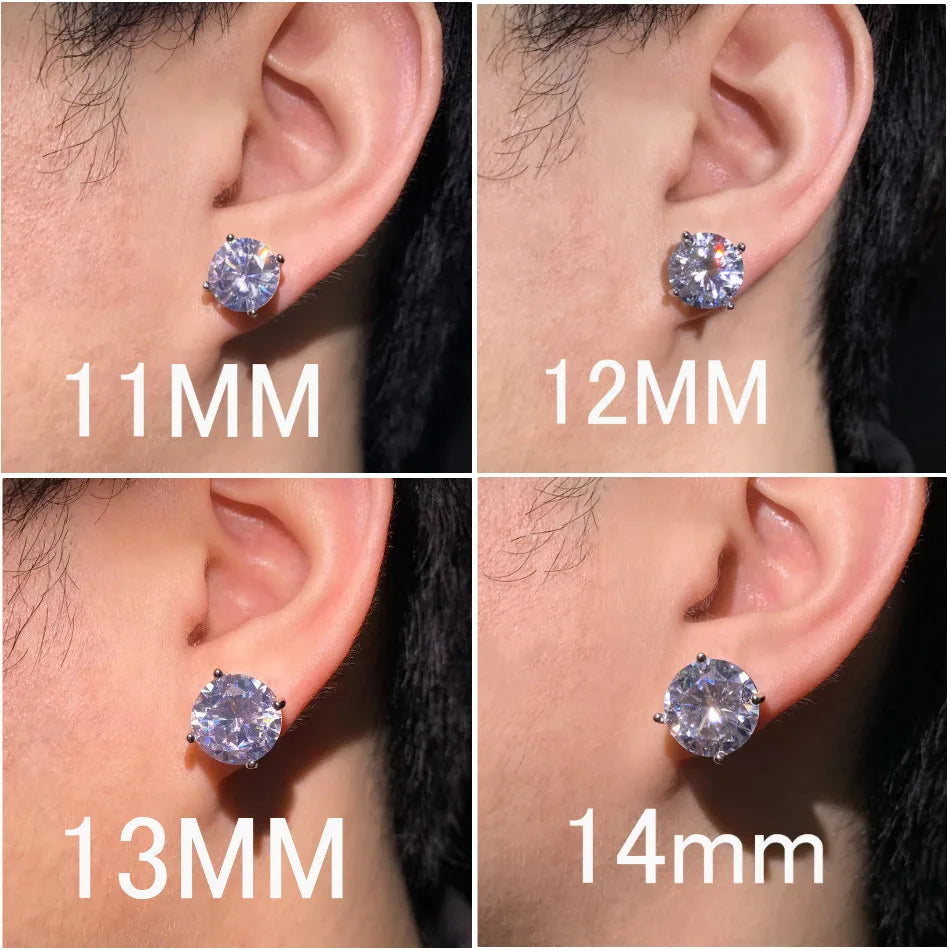 CUC 3-14MM AAAA Zircon Stud Earrings Screw/Push Back For Women -Men Fashion Trend Jewelry