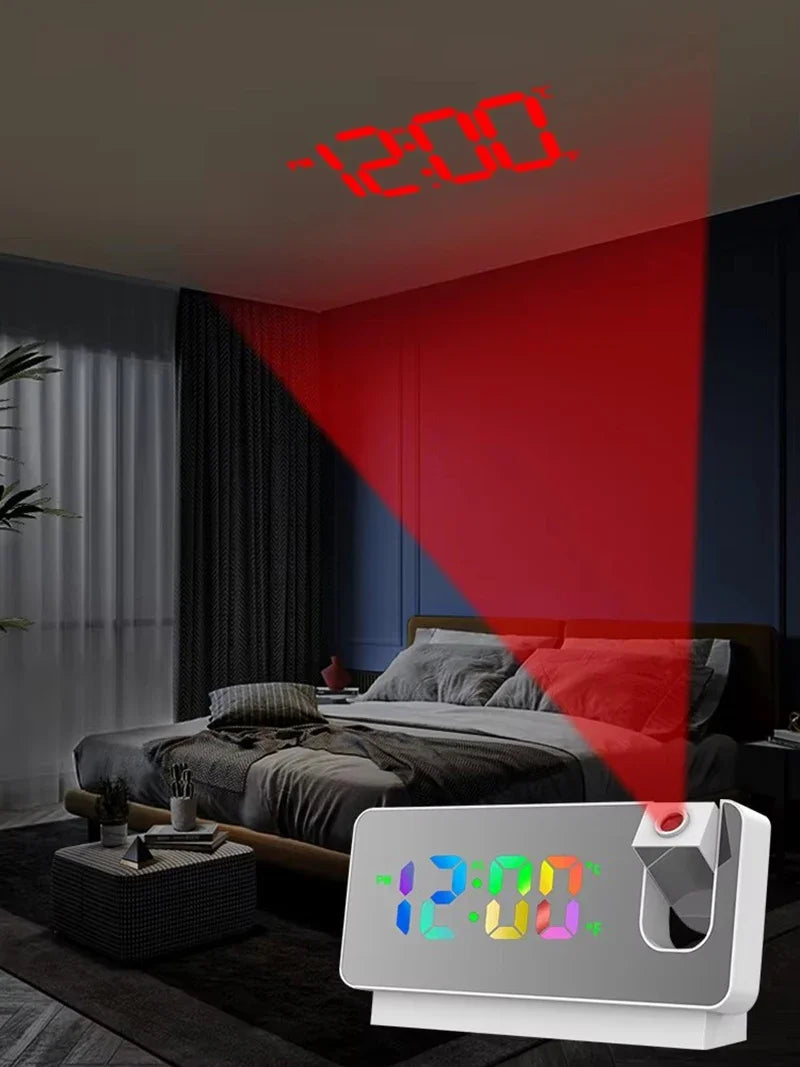 Projection Alarm Clock-  Desk Clock with Large Color LED Display - Rotatable Ceiling/Wall Projector for Bedroom, Office, Bathroom